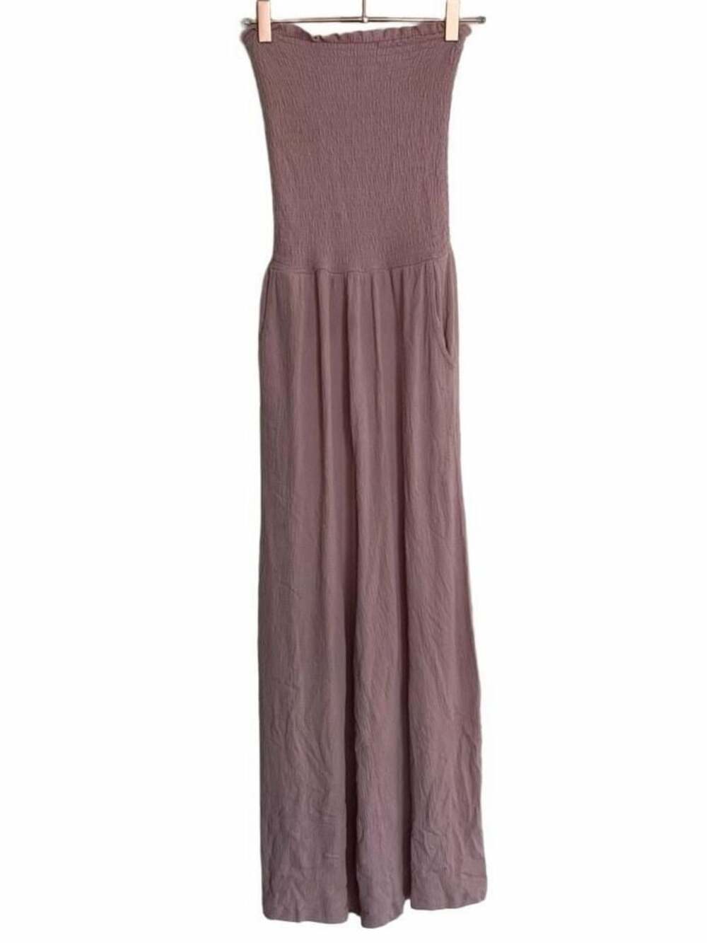 Love Tree Dusty Pink Strapless Smocked Jumpsuit Medium